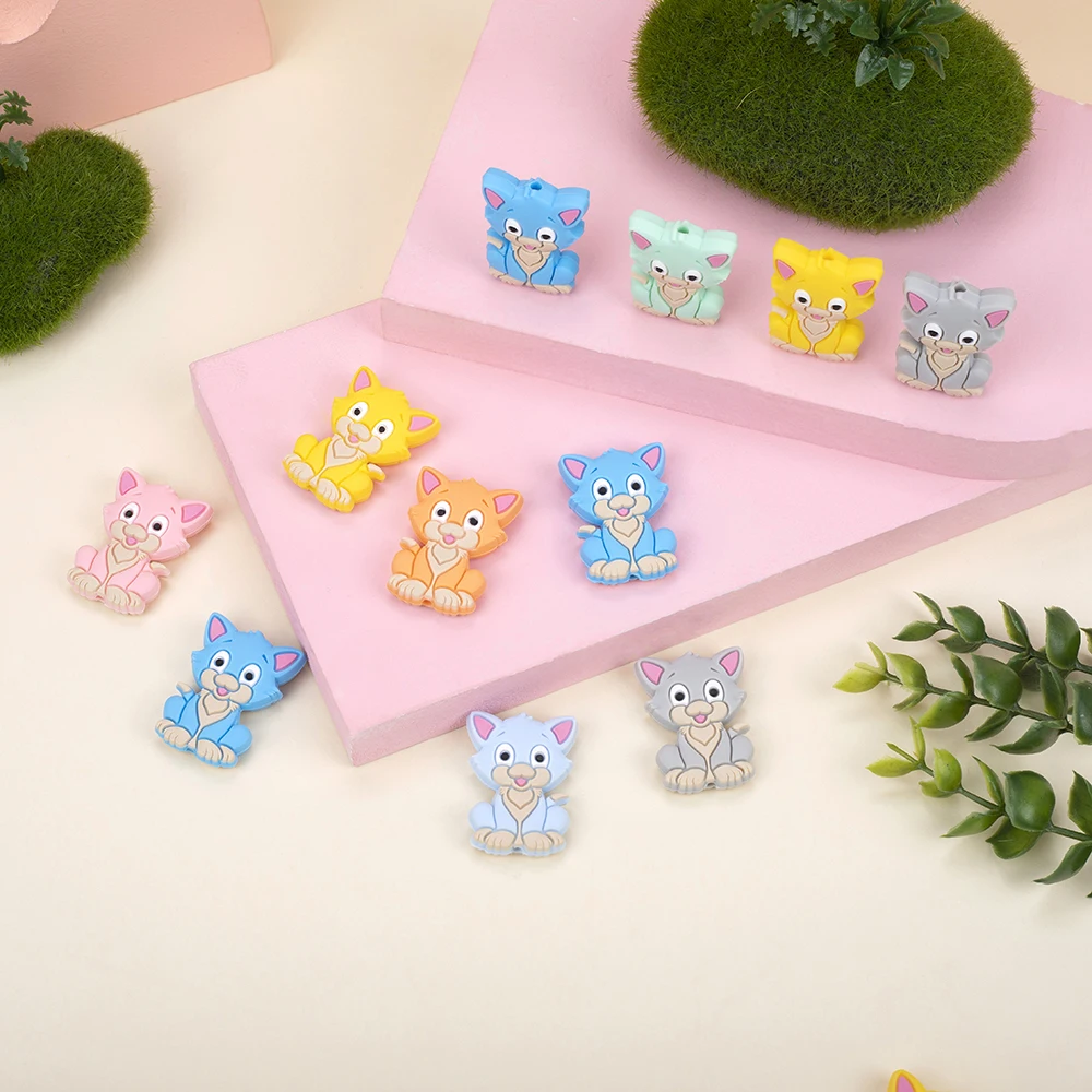 Sunrony-Cuentas de silicona para Mini gato, accesorios de juguete para chupete de dibujos animados, 10 unids/lote-1