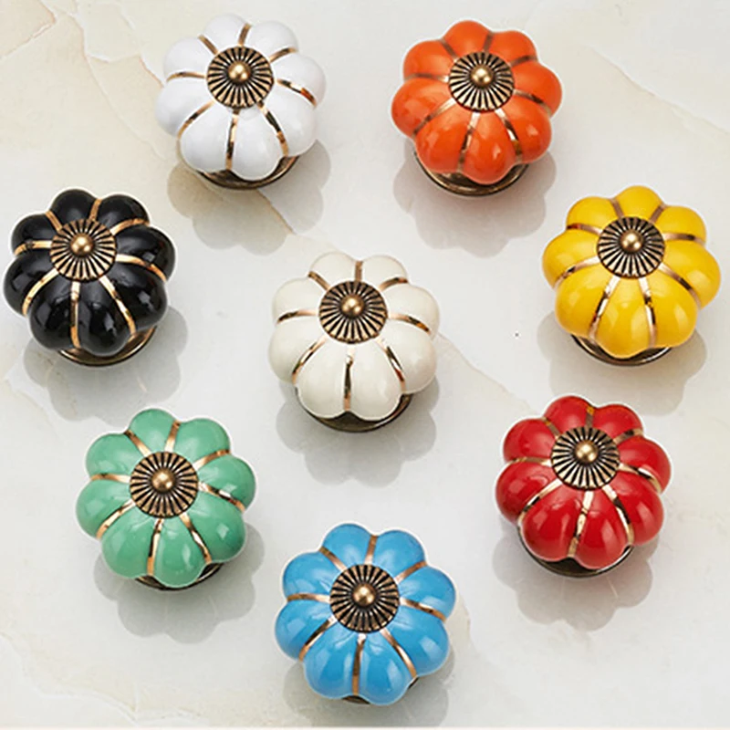 

1pcs Pumpkin Ceramic Drawer Knobs Cupboard Door Handles Single Hole Cabinet 40mm Furniture