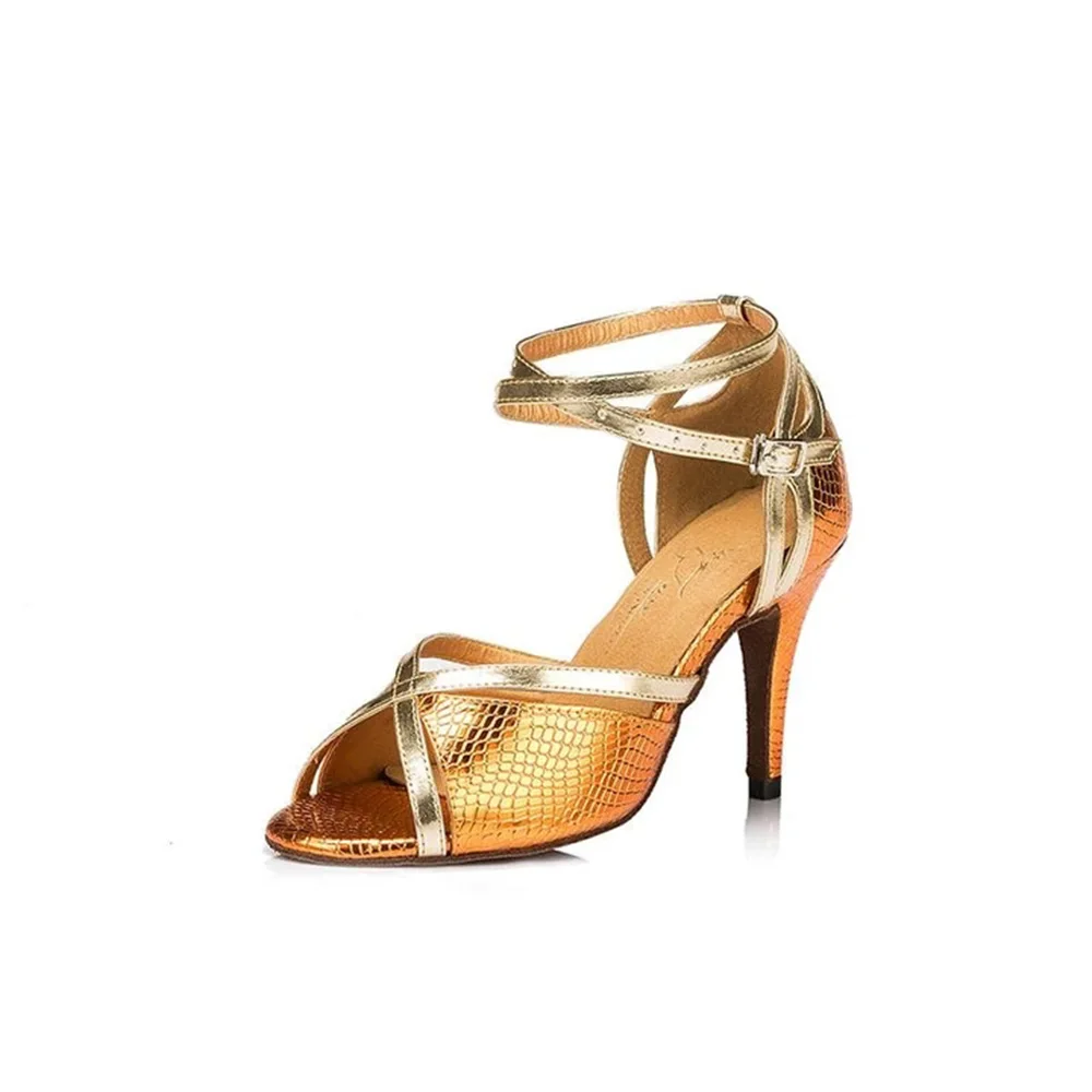 Women's purple gold blue Leatherette 8.5cm Heels Latin With Buckle Latin Shoes Ballroom  Strip pole dance shoes for women 2022