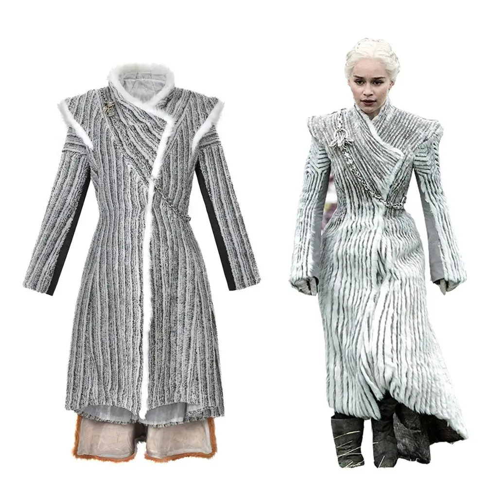 Game of Thrones Daenerys Targaryen Cosplay Costume Season 7 Dragonstone Winter Outfit GOT Halloween Dany Snow Dress | Тематическая