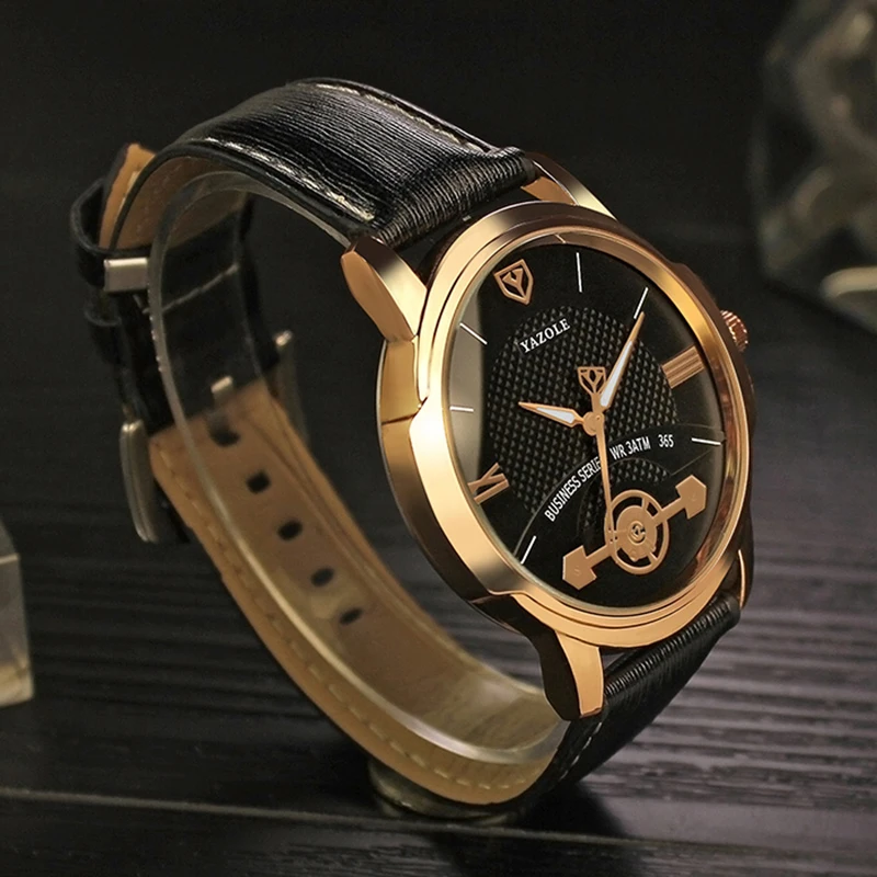 Мужские наручные часы с синим стеклом водонепроницаемые кожаным ремешком в