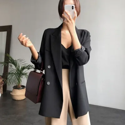 

Women Black Blazers Suit Loose British Style Autumn Fashion Blazer Oversize Feminino Womens Blazers Long Sleeve Business Chic