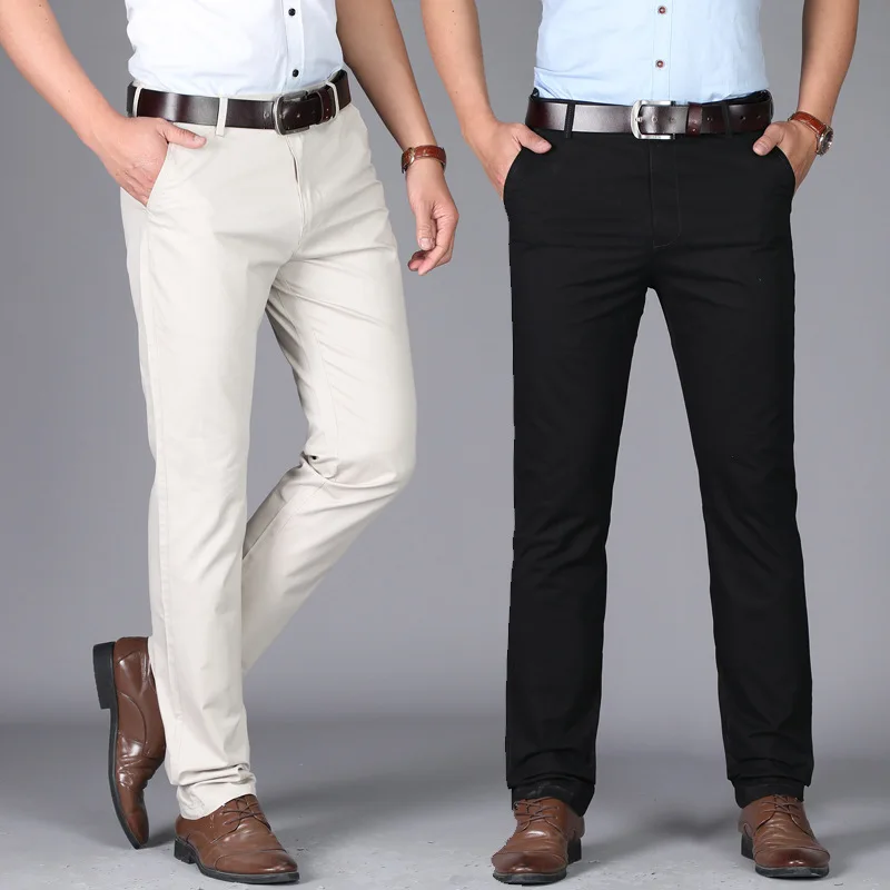 

New Summer Thin Cotton Long Straight Slim Pants Men's Business Casual Pants Solid High Quality Male Dress Trousers 29-42
