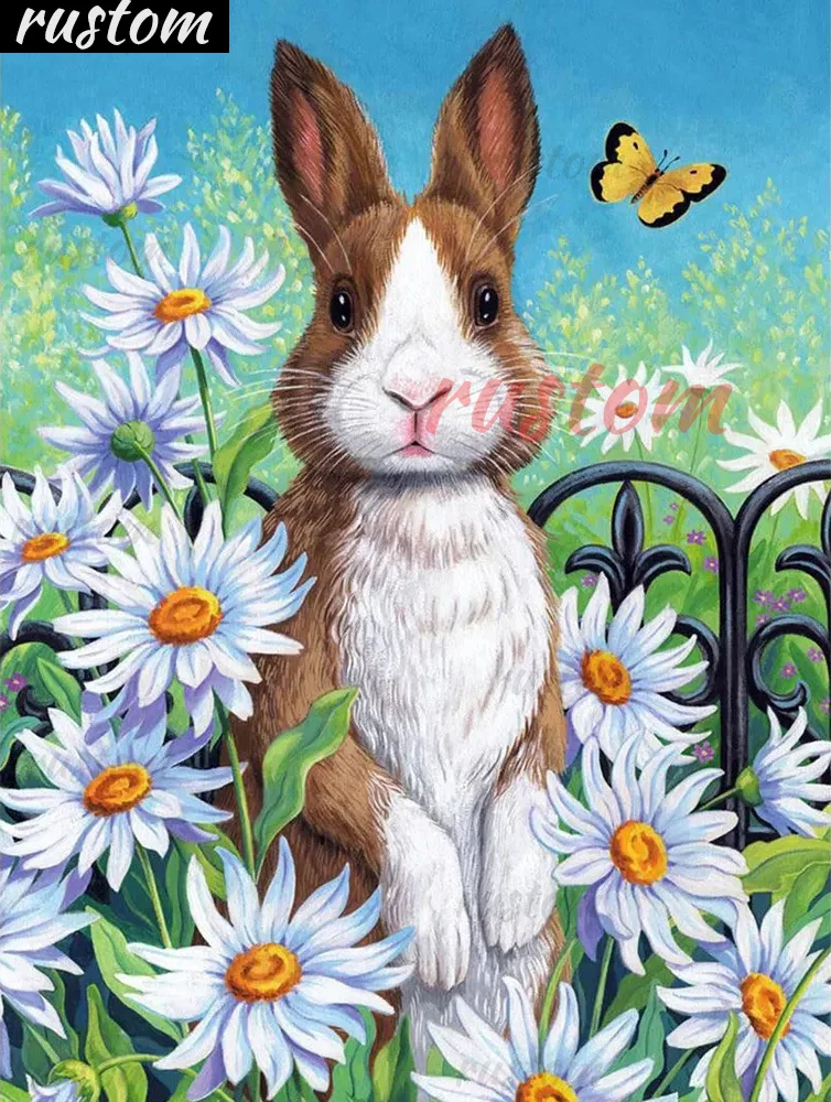 

rabbit and flower Full diamond painting 5D diy by number diamond painting cross stitch rhinestone mosaic home decor Rustom