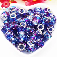 10pcs big hole glass silver plated round european spacer beads fit pandora charms bracelet diy snake chain for jewelry making