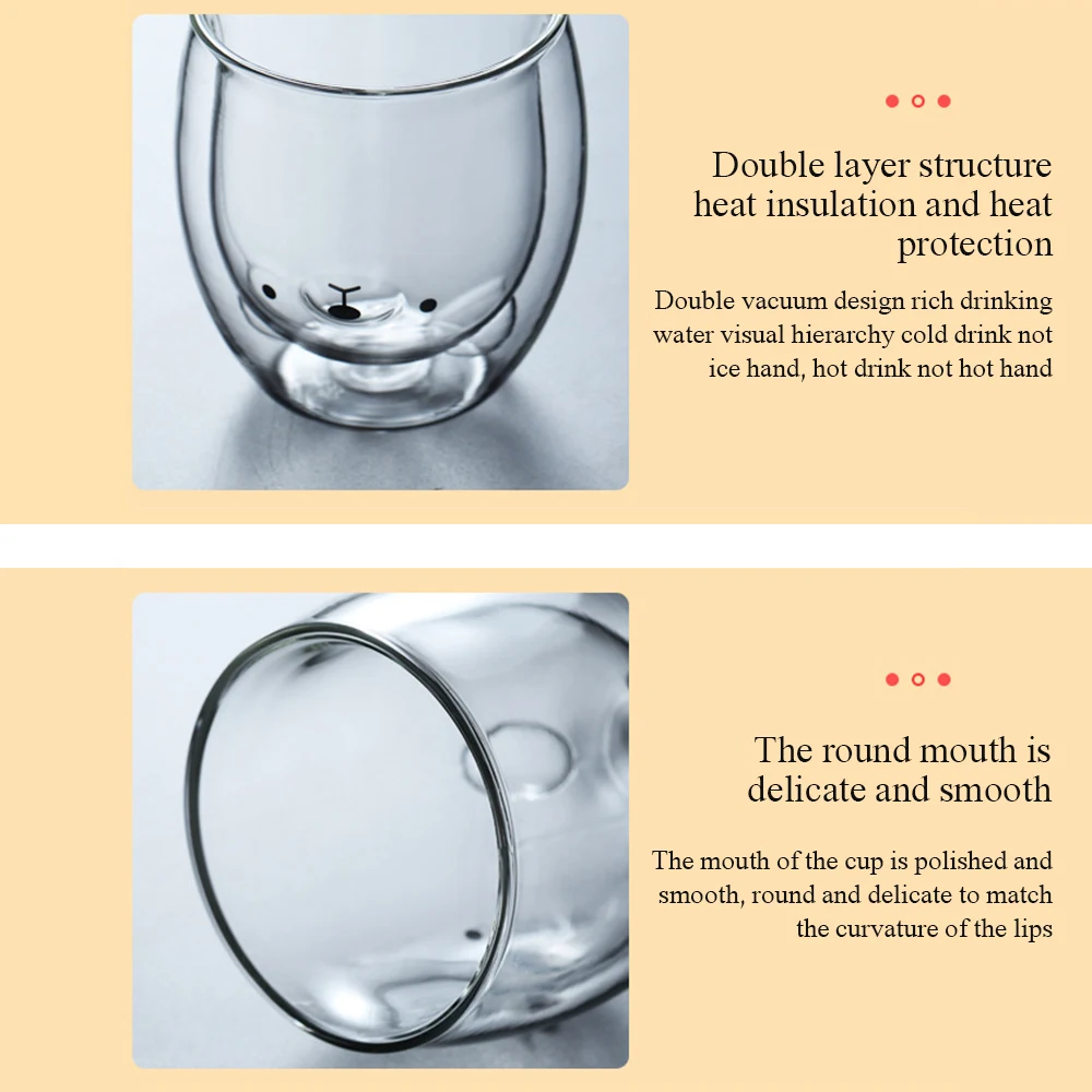 

1pcs Glass Mug Transparent Heat-resistant Double Walls Glass Mug Cartoon Bear Coffee Mug Milk Juice Cute Cup Christmas Gifts
