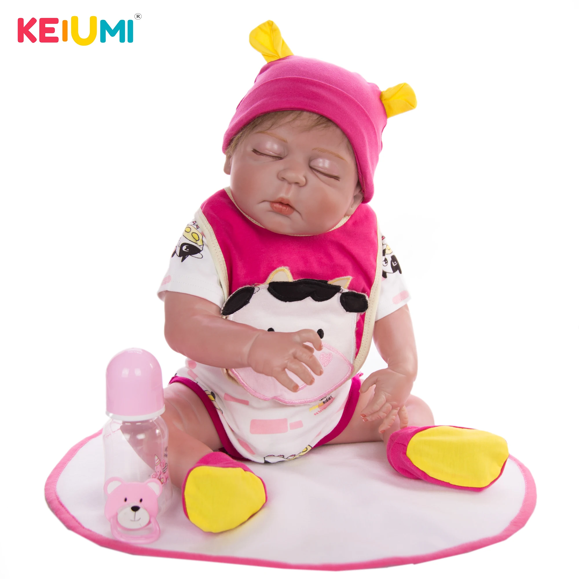 Реалистичные 23 дюймов Reborn Baby Doll с закрытыми глазами полное тело виниловых новорожденная кукла девочка Boneca, одежда на день рождения, рождественский подарок