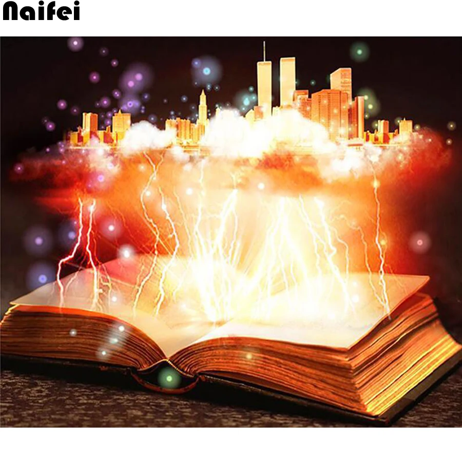 Полноразмерная круглая 5D алмазная живопись сделай сам волшебная книга вышивка