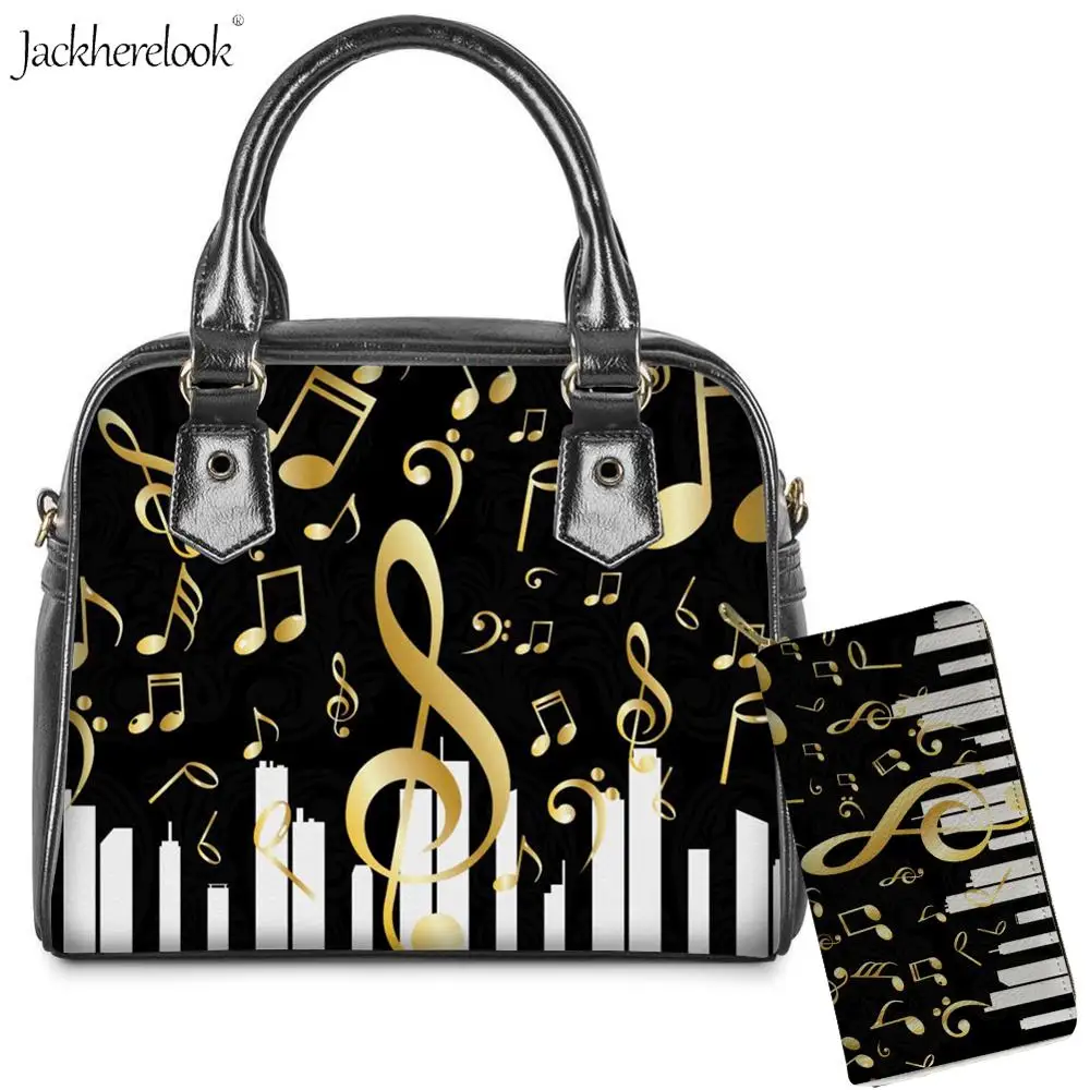 2Pcs/set Musical Notes Shoulder/messenger Bag Purse Pu Leather Handle Totes and Art Wallet Piano Keyboard Print Handbag | Багаж и сумки