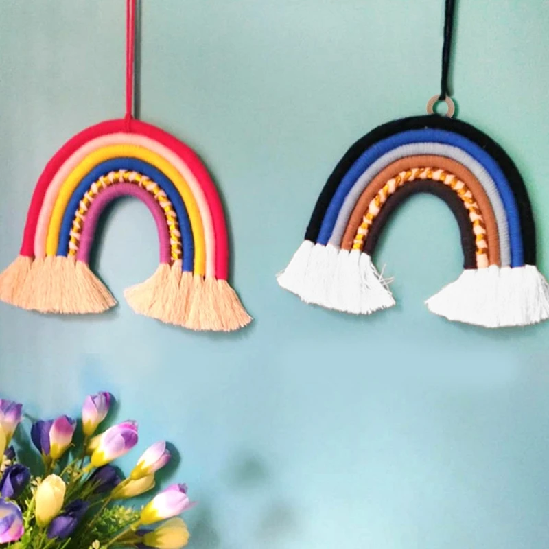 

6 Lines Macrame Tapestry Rainbow Wall Hanging Ornaments Hand-woven Kids Room Home Party Nursery Decorations