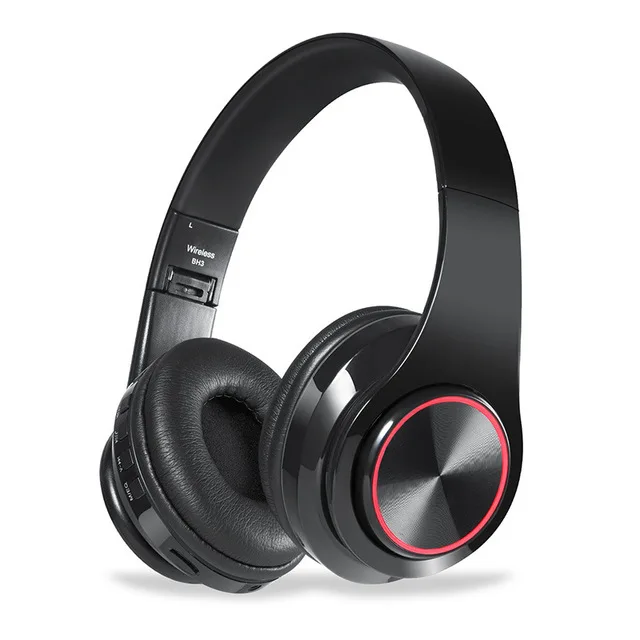 B39беспроводные bluetooth-наушники, светодиодный, красочные, дышащие, портативные, складные, встроенные, FM, с микрофоном, поддержка TF карты, mp3-плеер - Цвет: pure black