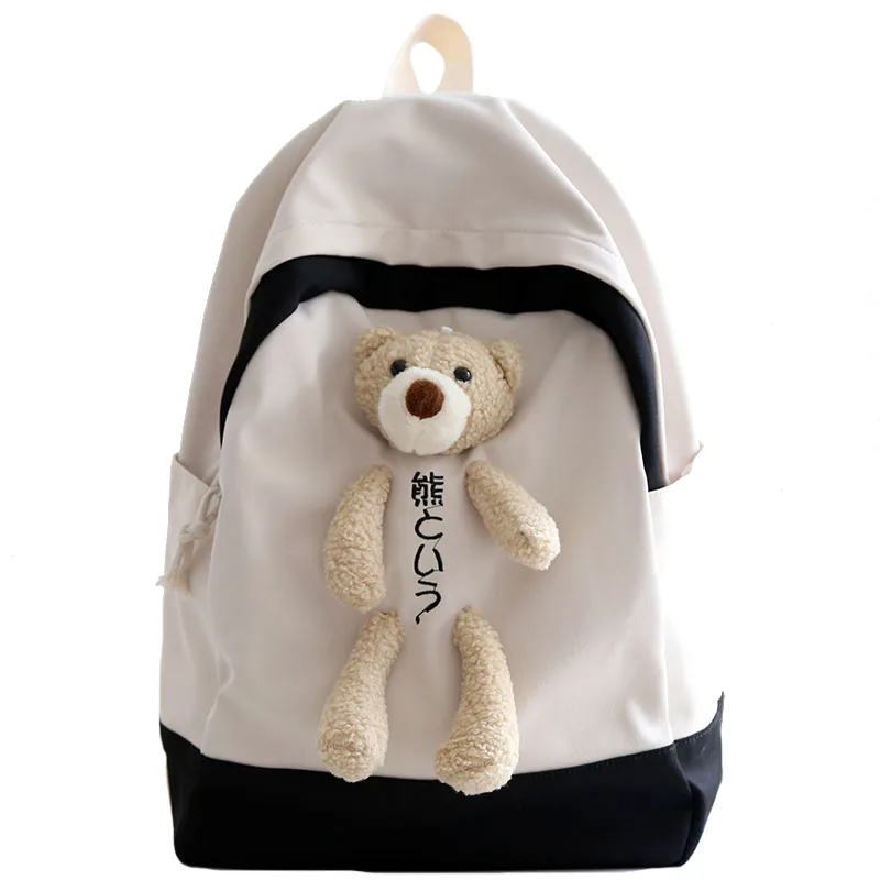 

Japanese Fresh Women's Backpack Nylon Waterproof Mesh Red Bear Backpack Cute Middle Student Backpacks Black Bag Pack