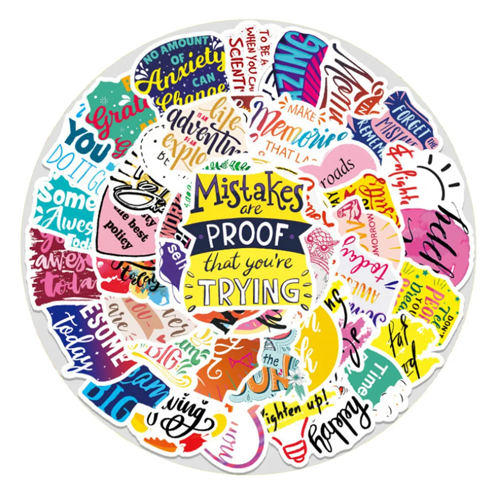 

10/30/50PCS Creative Cartoon Colorful English Phrases Graffiti Suitcase Helmet Decoration Waterproof Stickers Toys Wholesale