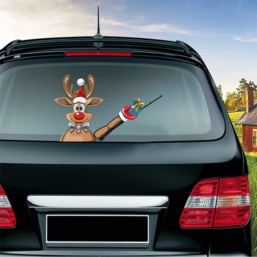 

Christmas Reindeer Elk Wiper Sticker Removable Material Car Rear Windshield Wiper Car Sticker Rear Wiper Decal 3D Car Styling