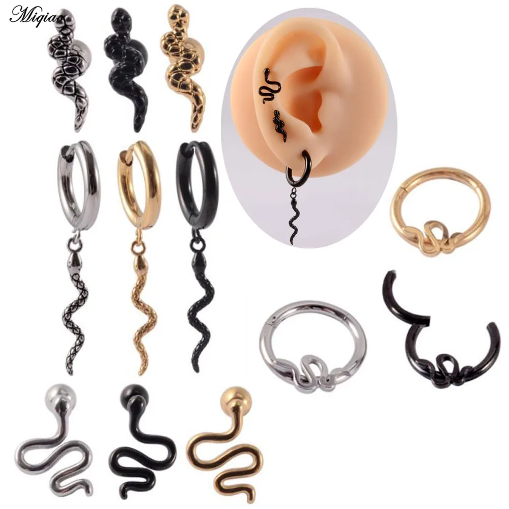 

Miqiao 1pcs Closed Nasal Septum Nose Ring Snake-shaped Earrings Stainless Steel Small Snake Ear Bone Ring Curved Ear Jewelry