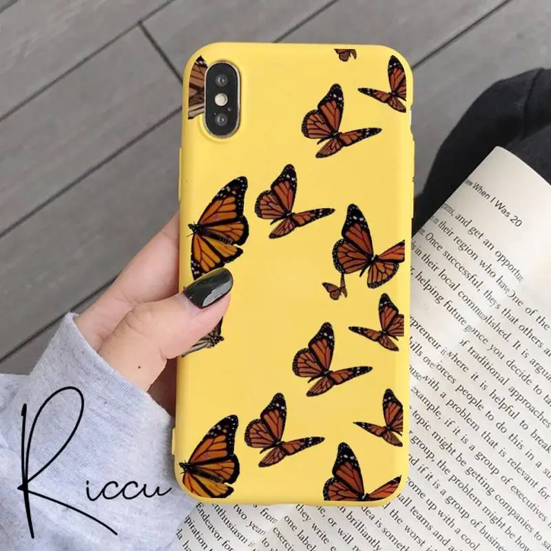 

Beautiful Butterfly Phone Case For IPhone 8 7 6 6S Plus X 5S SE 2020 XR 11 12 Pro Mini Pro XS MAX Candy Yellow Silicone Cases