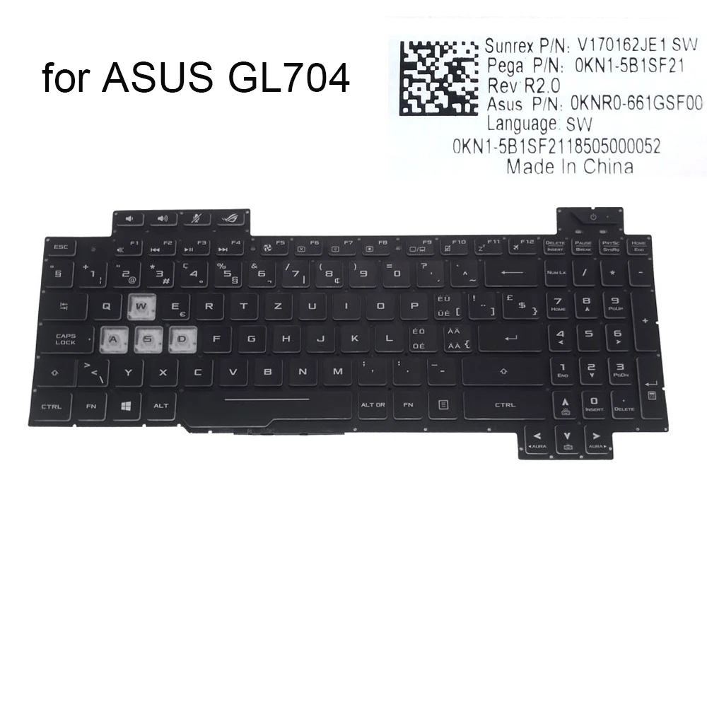 

Swiss light backlit keyboard for ASUS GL704 ROG Strix SCAR II GL704GV GL704GM GL704GW SW QWERTZ laptops keyboards 0KN1 5B1SF21