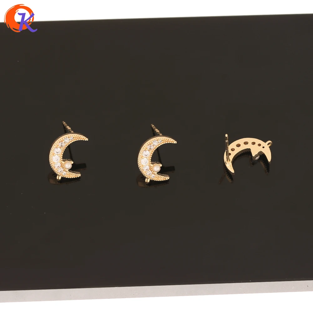

Cordial Design 20Pcs 10*14MM Jewelry Accessories/Hand Made/Moon Shape/Genuine Gold Plating/CZ Earrings Stud/Earring Findings