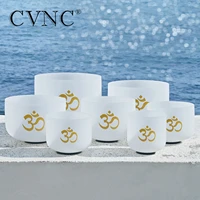 cvnc 6 12 inch chakra natural frosted quartz crystal singing bowl with om design 432hz or 440hz cdefgab note for sound healing