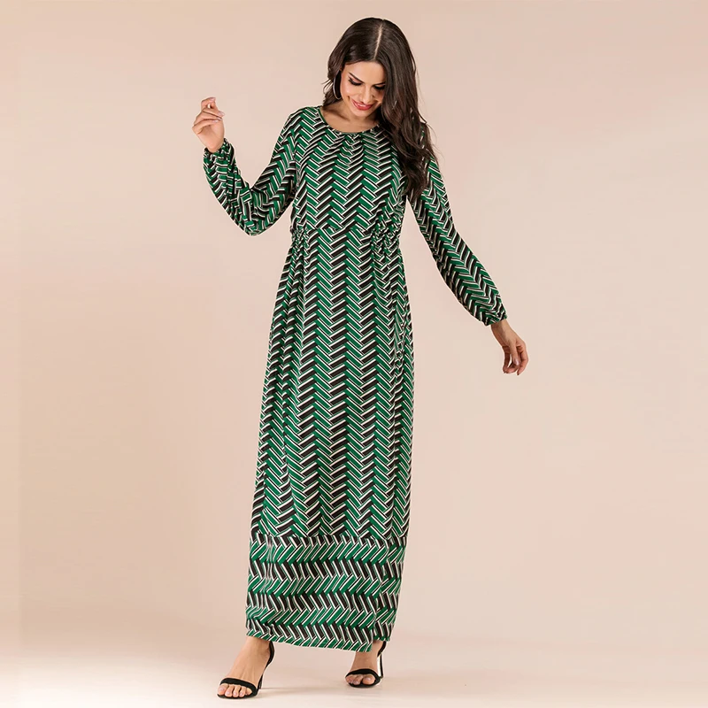 

2019 Muslim Abaya Dubai Turkey Fashion Slim Print Dress Maxi Dress Islamic Arabic Moroccan Elegant Evening Dress Oman African