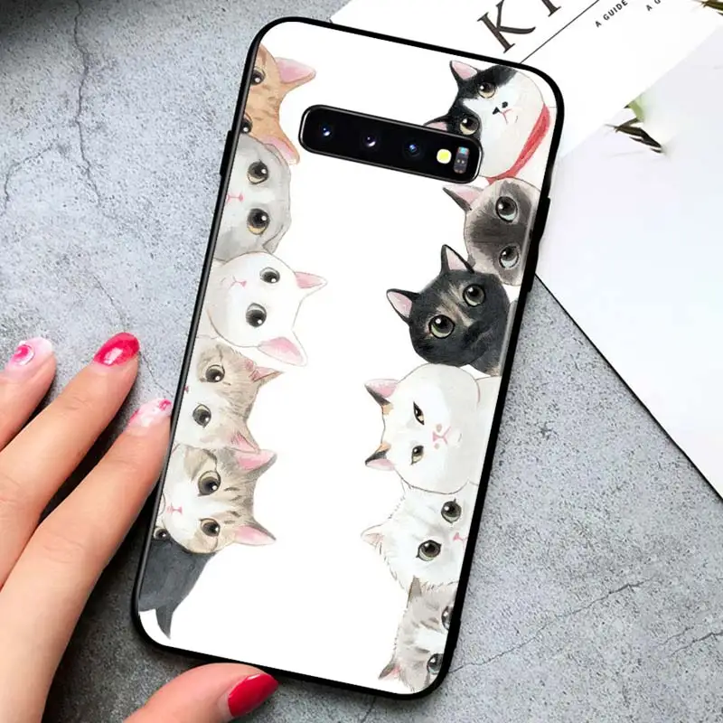 

Cute cartoon panda cat for Samsung Galaxy S21 Ultra Plus Note 20 10 9 8 S10 S9 S8 S7 S6 Edge Plus Black Phone Case
