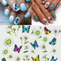 3d acrylic engraved nail sticker embossed sun flower butterfly water decals empaistic nail water slide decals z0483