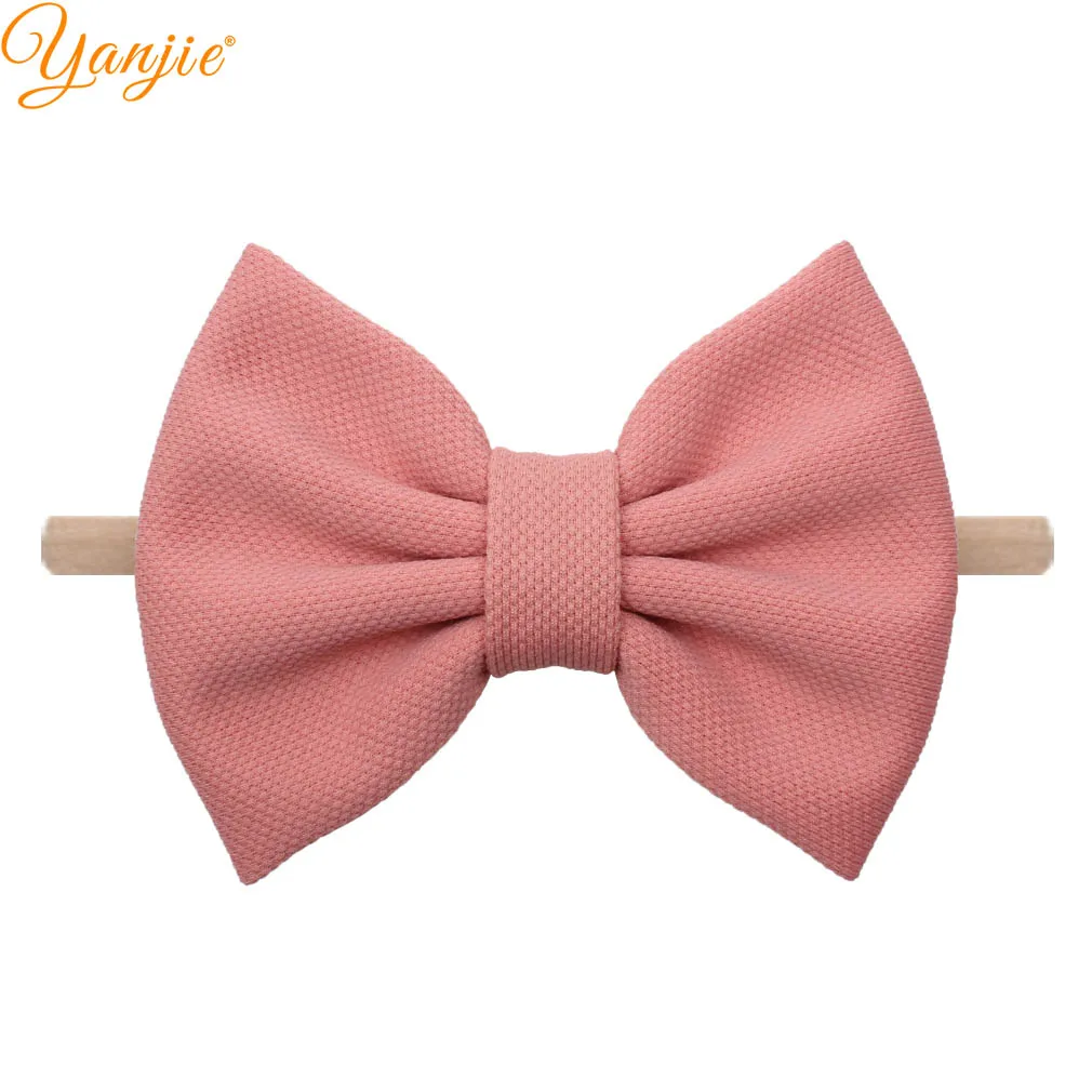 5 inch bow-peach 7 дюймовая повязка на голову с большим бантом для девочек, г., однотонные большие банты для волос, эластичные тюрбан, повязка на голову, детский топ с бантом, повязка на голову, аксессуары для волос - Цвет: 5 inch bow-peach
