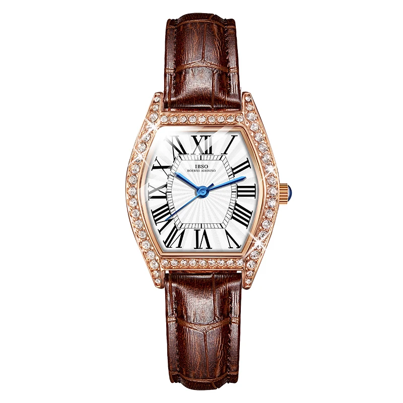 Enlarge Top Luxury Brand Diamond Watch Woman Simple Clock Fashion Wristwatches Brown Leather Retro Dial Women Gift Quartz Ladies Watches
