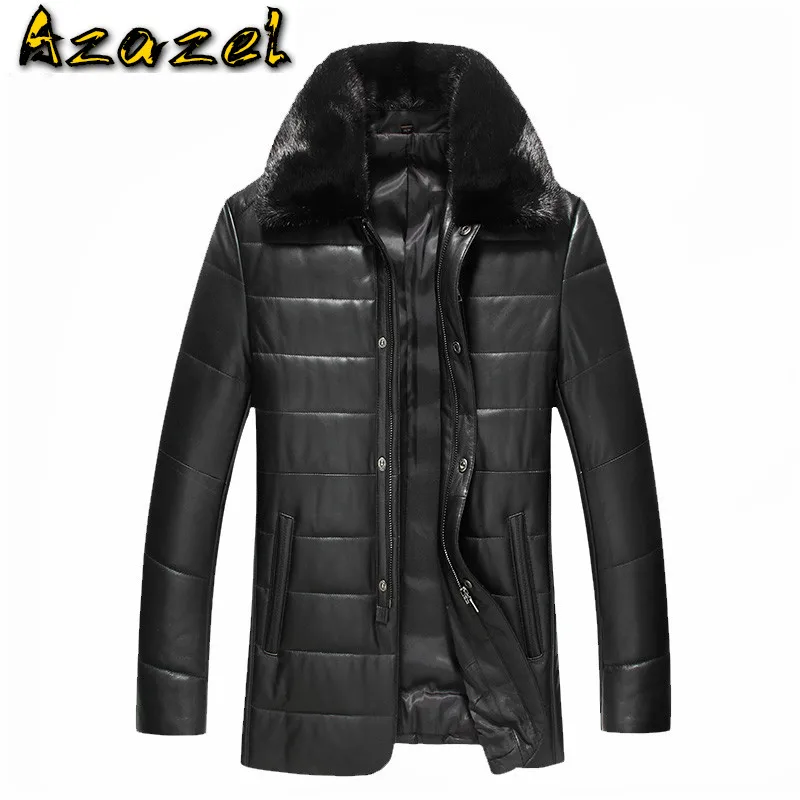 

Azazel зимнее Мужское пальто из натуральной кожи, овчина, норковый воротник, натуральная кожа, пуховик, мужская кожаная куртка, модель 1368 LWL1036