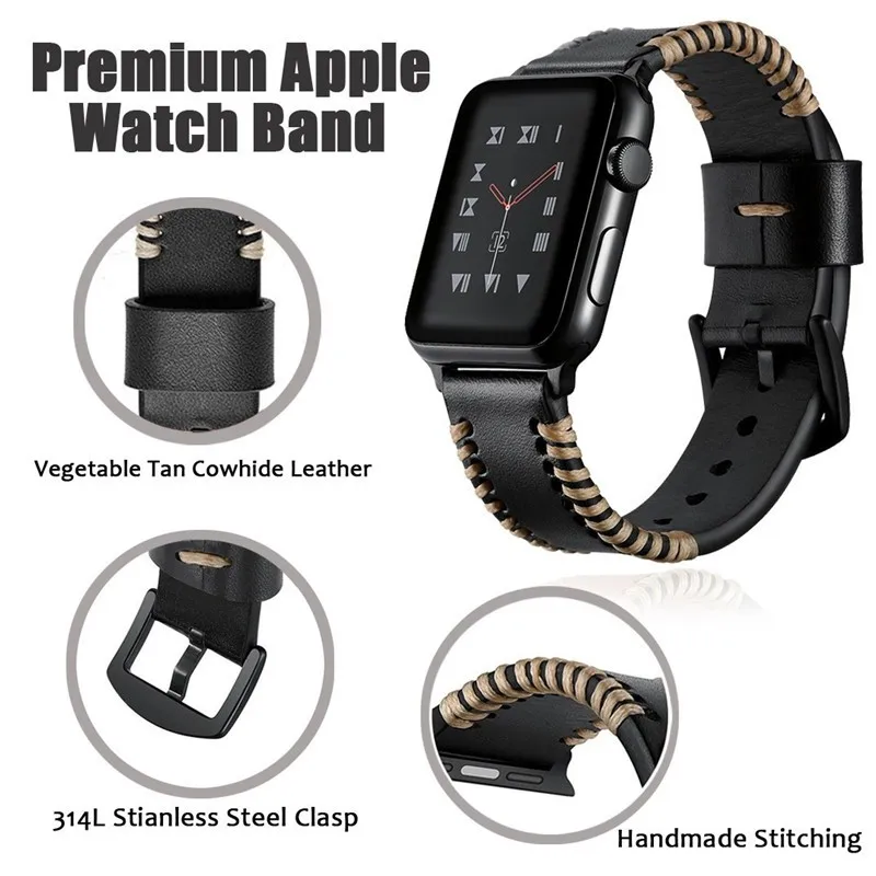 Ремешок для часов apple Watch 4 Band с белым проводом ремешок из натуральной кожи Serise 3 2 1