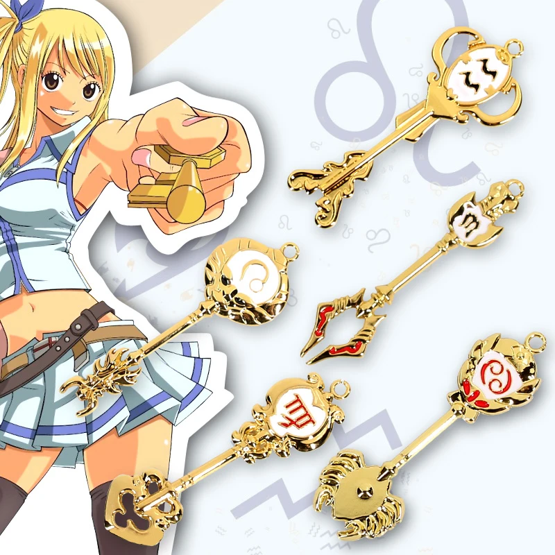 

1/1 Anime Fairy Tails Zodiac Star Spirit Magician Summons Key Twelve Leo Aquarius Constellation Cartoon Keychain Cosplay Gift