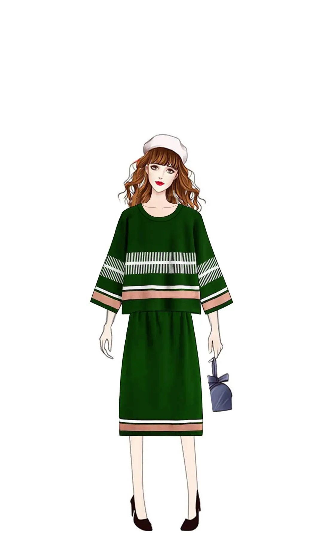 

Fall 2019 New Women'S Clothing Set Loose Outfit Fashion Bump Color Stripe Packet Hip Skirt Languid Lazy Wind Twinset Sweater Set