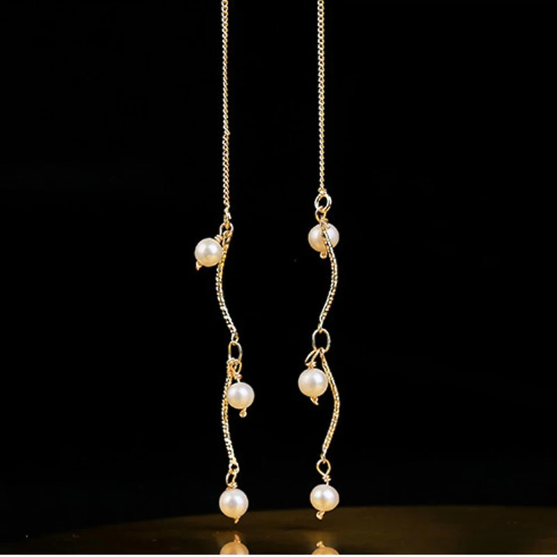 

Natural Fresh Water Baroque White Pearl For Women Long Chain Tassel Drop Earring Fine Jewelry Korea Style Modern Elegant Earring