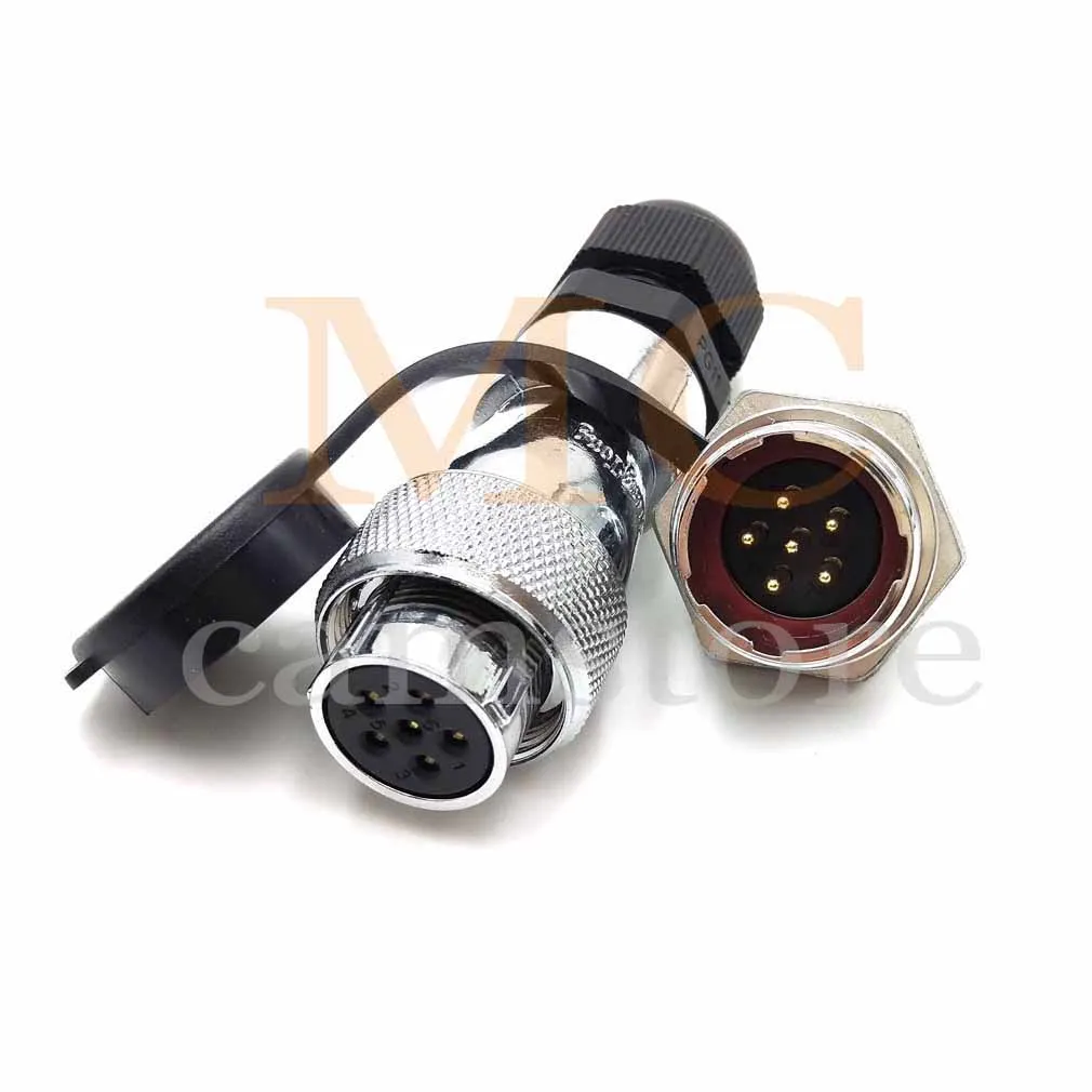 WS20 6-Pin Aviation Connector Female Plug To Male Socket Waterproof Metal Threaded Panel LED industrial Equipment - купить по