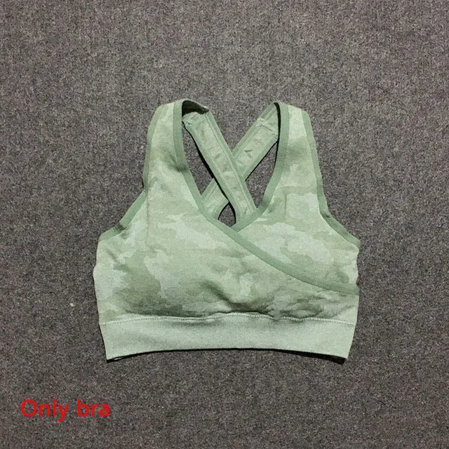 Green Bra 3 шт., камуфляжный бесшовный комплект для йоги, леггинсы с высокой талией, спортивный бюстгальтер с длинным рукавом, укороченный Топ для женщин, одежда для бега, спортивный костюм для фитнеса - Цвет: Green Bra