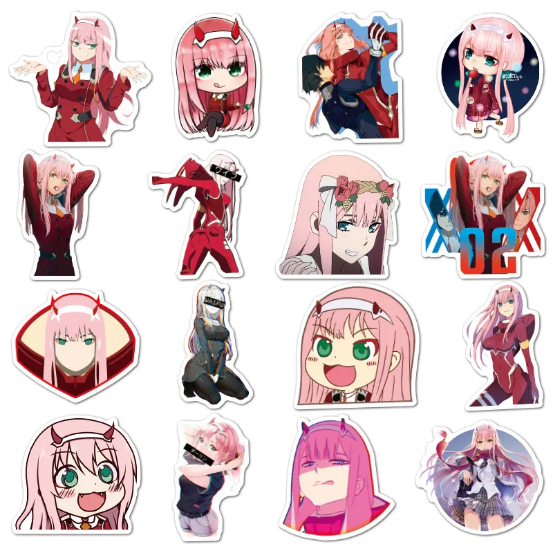 

50pcs/set Anime Keychains DARLING In The FRANXX Stickers Cosplay Accessories Prop PVC Waterproof Cartoon Decal Stickers