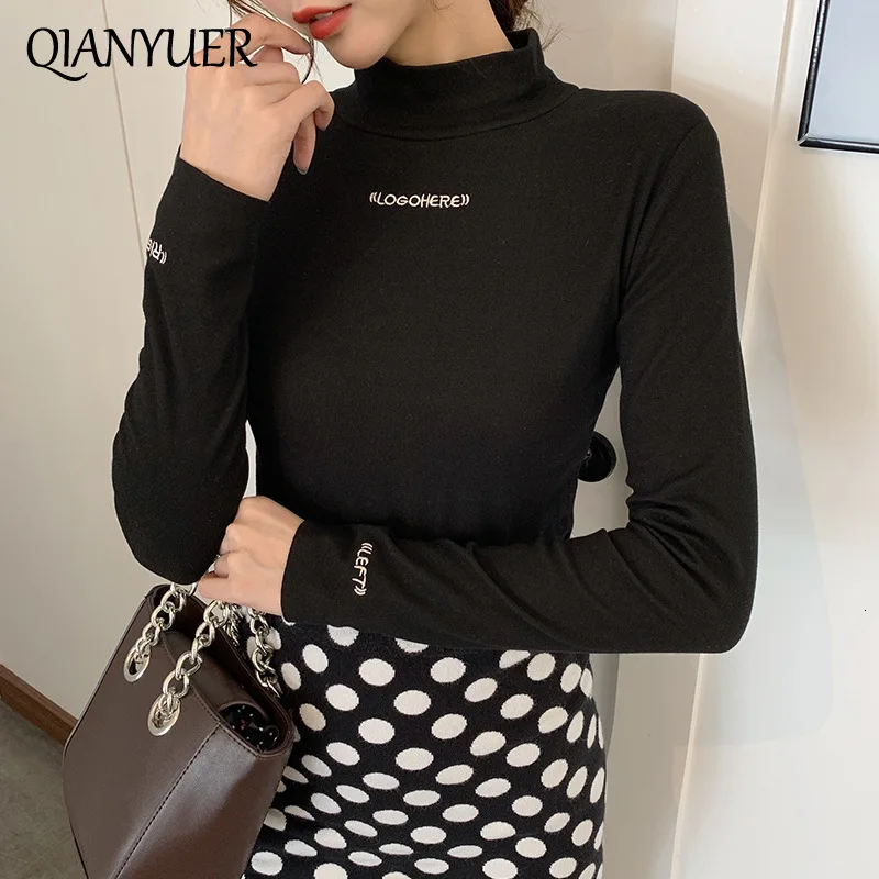 Осенняя женская футболка с длинным рукавом однотонная эластичная водолазка