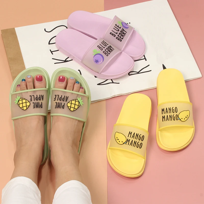 

2021 Summer Slippers Women's Sandals Cute Fruit Jelly Color Transparent Open Toe Flip Flops Clear Indoor Outdoor Beach Flip Flop