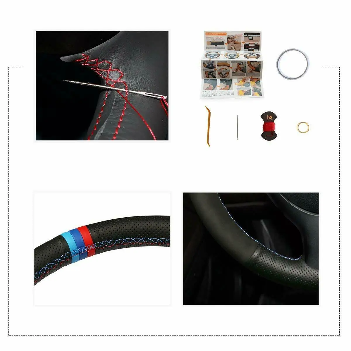 

Black Suede Leather DIY Steering Wheel Cover for BMW E46 E39 330i 540i 525i 530i 330Ci M3 2001-03