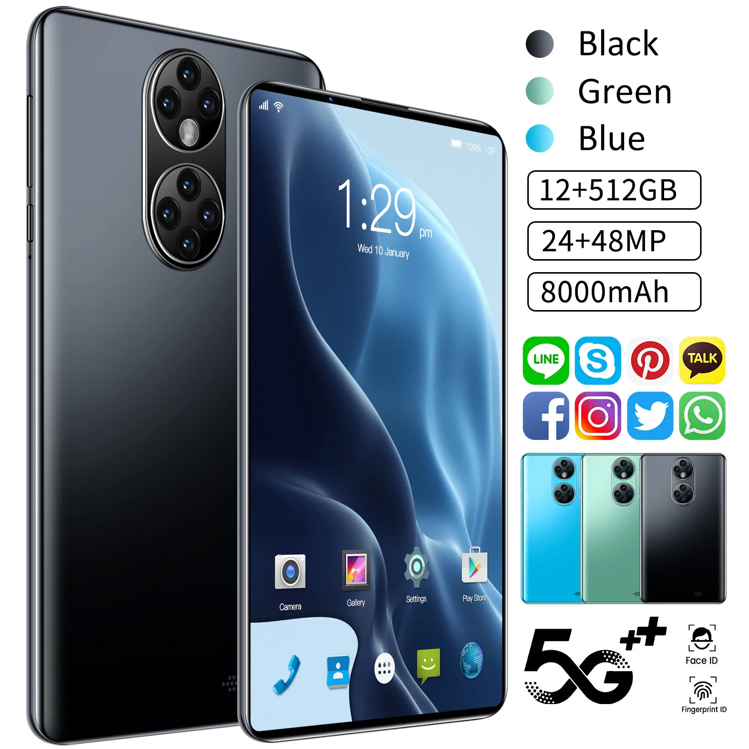 Планшетный ПК P50 8 дюймов Android 11 две SIM-карты GPS 48 МП Google Play 8800 мАч 12 Гб ОЗУ 512 ПЗУ Type-C