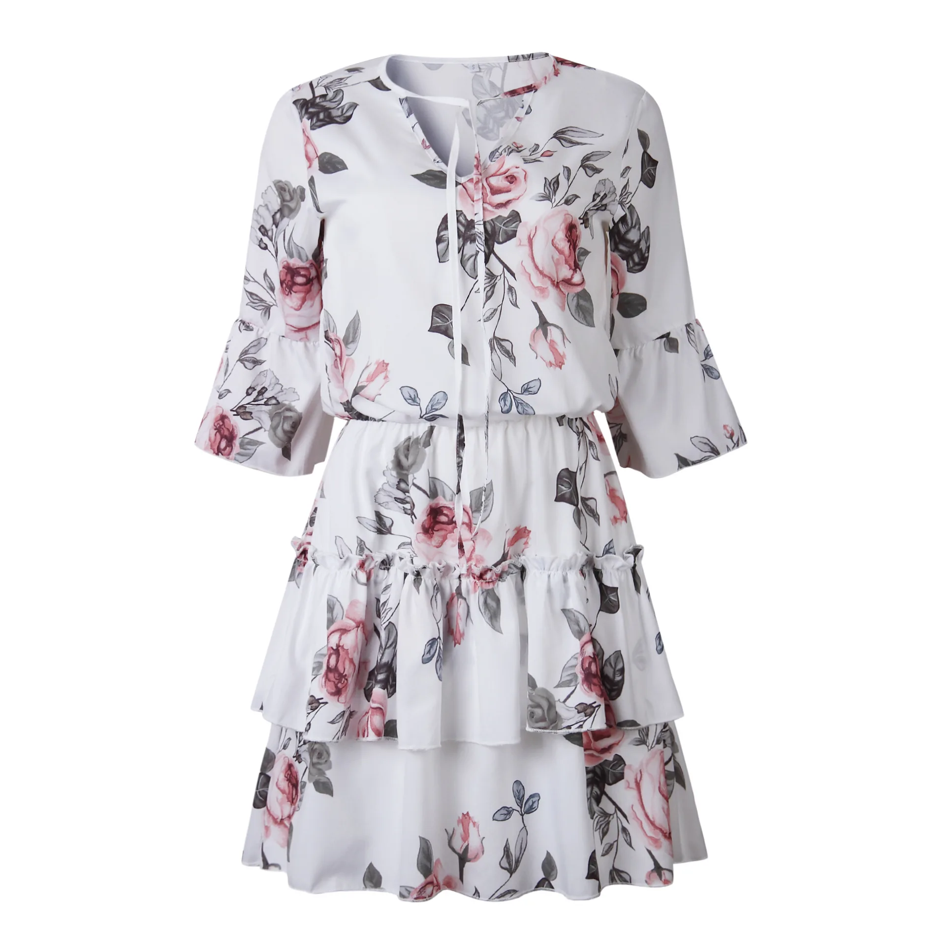 Женское платье больших размеров с цветочным принтом для кэжуал-стиля на длинных рукавах - Роупа Феминина.