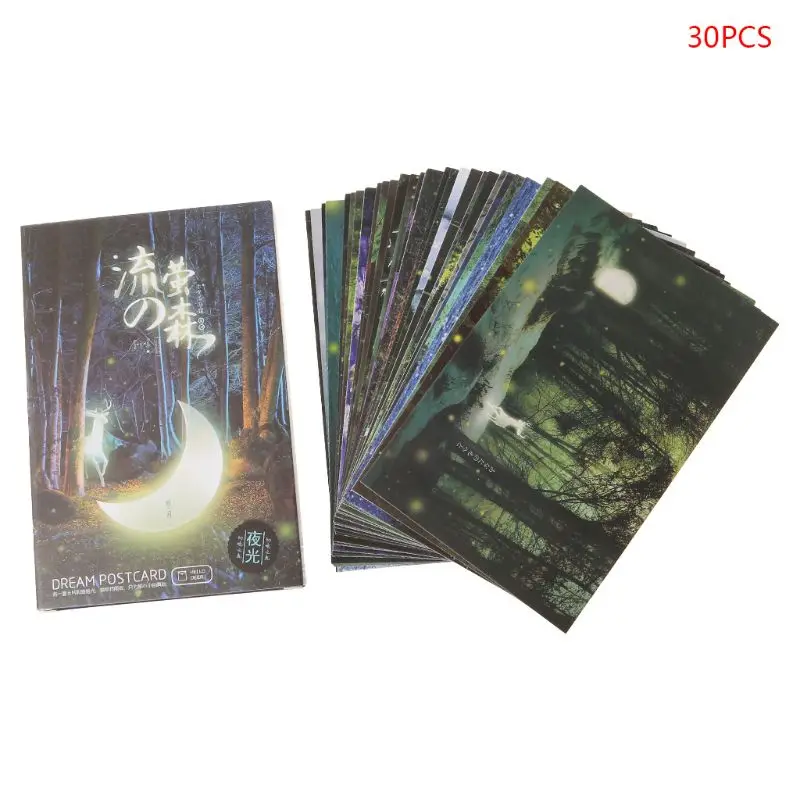 

30pcs Vintage Luminous Postcard Glow In The Dark Forest Streamer Animal Greeting Post Card Novelty Xmas Greeting Cards Gift P9JD