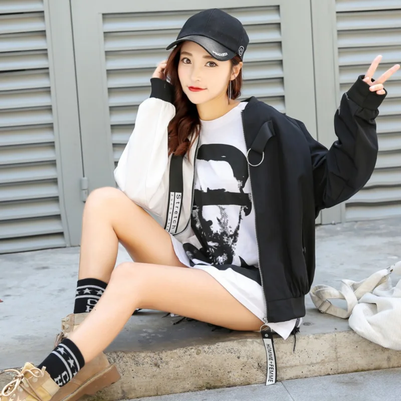 Лоскутная модная повседневная куртка-бомбер для женщин двухцветная осенняя