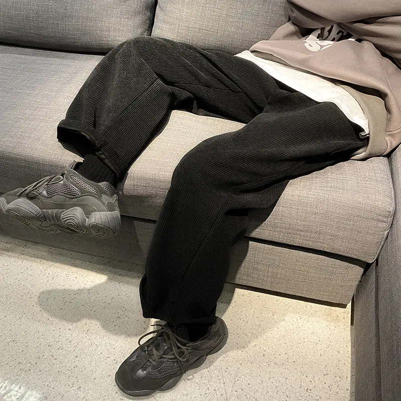 

Loose Hip-Hop Korean Straight Pants Mens Winter Thickened Corduroy Pants Men's Warm Fashion Retro Wide-Leg Pants Men Streetwear