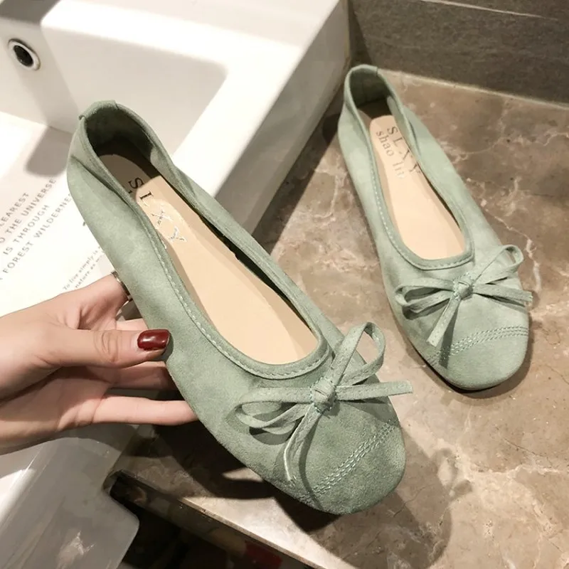 

2020 Spring and Autumn New Bow Single Shoes Female Shallow Mouth Bottom Set Feet Wild Fairy Summer Gentle Wind Peas Flats M9-17