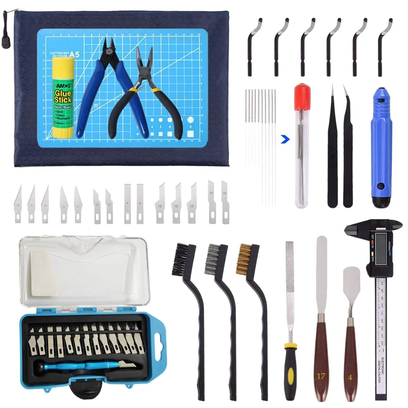 

45 Pieces of 3D Printer Tool Set Including Cleaning Needles Glue Sticks Scissors Calipers and Other 3D Printing Kits