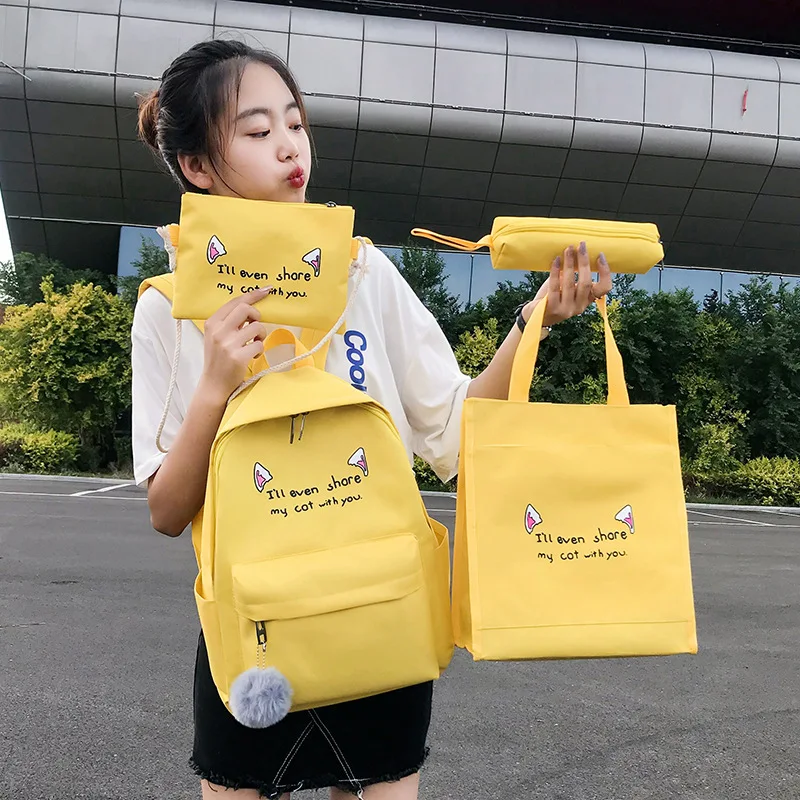 4 шт./компл. женский холщовый рюкзак модные дорожные рюкзаки для отдыха девочек