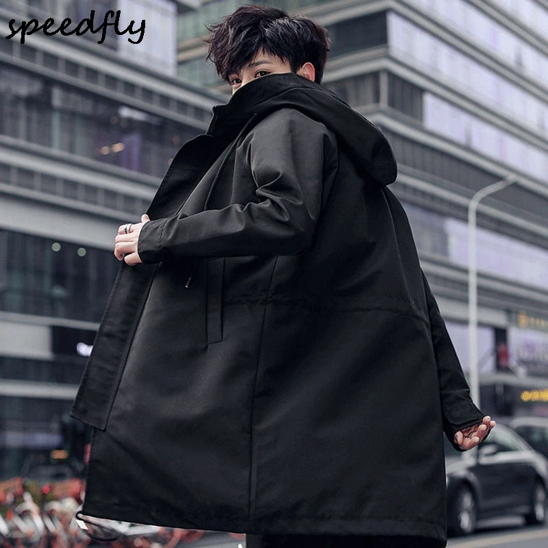 

2021 new men's windbreaker high quality men's casual solid color long hooded jacket windbreaker men's large size brand clothing