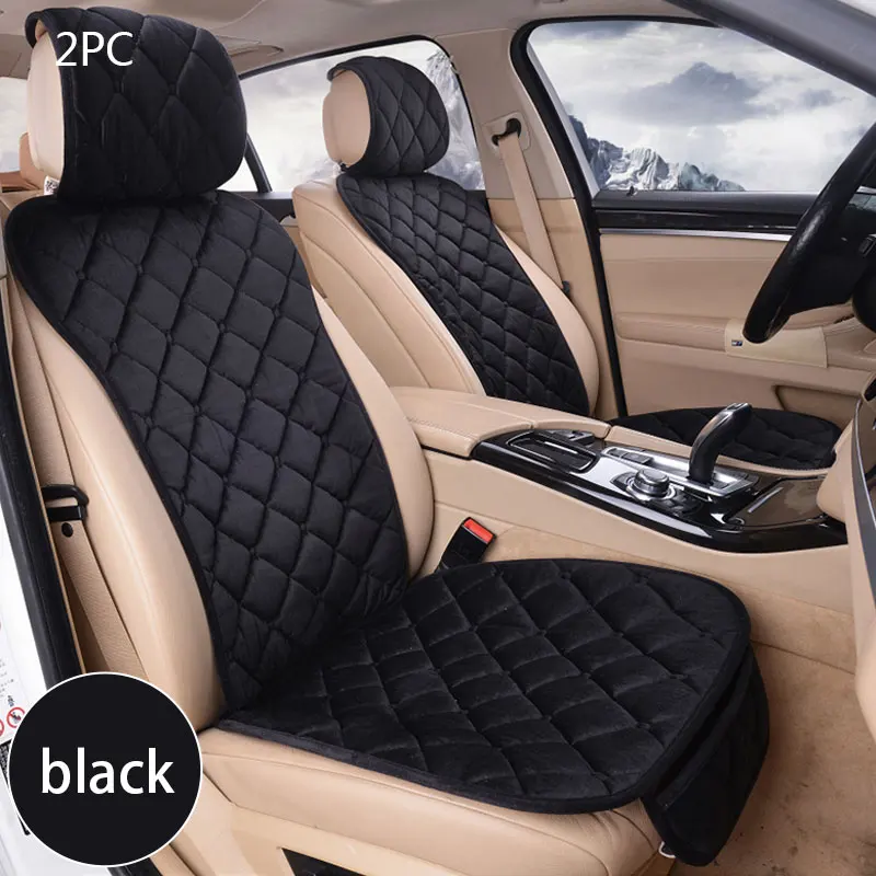 Front Black 2pcs Универсальные чехлы для автомобильных сидений, плюшевые теплые осенне-зимние чехлы для сидений, чехлы для автомобильных сидений, Защитные чехлы для авто, аксессуары для интерьера - Название цвета: Front Black 2pcs