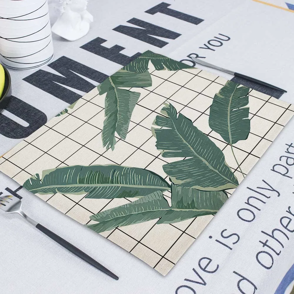 Tropical Plant Dining Napkin Fabric Napkins Matting Wedding Napkin Linen Cloth Serving Table For Weddings Tea Towels For Kitchen